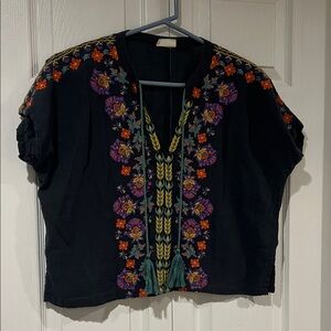 Natural Life Embroidered Gray Embroidered Women's Top